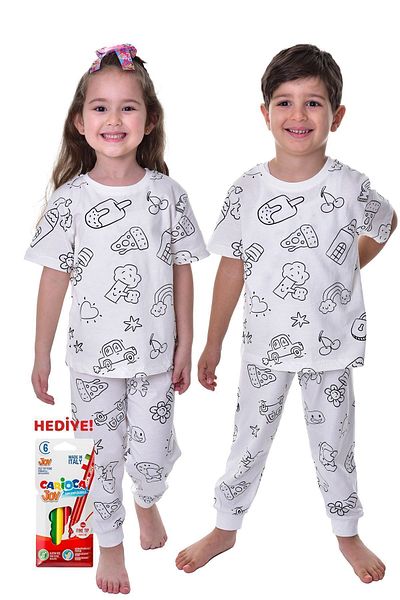 tunays shopping Set de pijamale unisex pentru vopsit cu cadou creioane colorate (un nou începător pentru fiecare spălare)