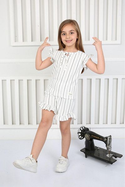 tunays shopping Frill Detailed Summer Girl's Suit with Shorts