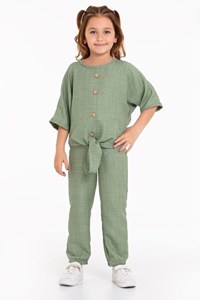 tunays shopping Set de fete din in țesut de vară cu cravată față