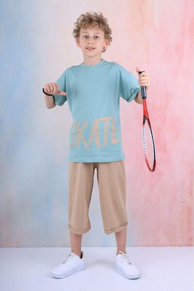 tunays shopping Boy's Oversize T-Shirt - Skate Printed, Capris 100% Cotton Set