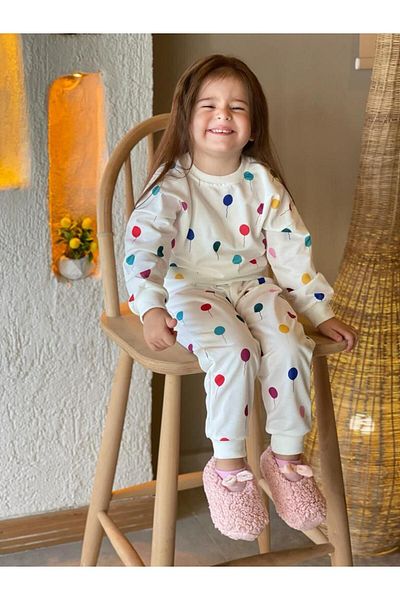 Colorful Balloon Printed Long Sleeve Children's Bottom and Top Double Set