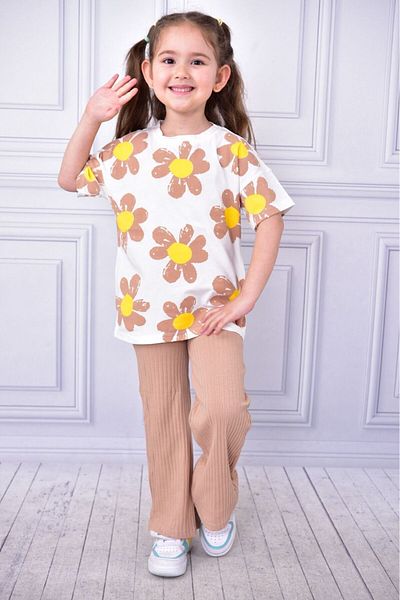 tunays shopping مجموعة علوية سفلية للأطفال بتصميم زهور كبيرة الحجم