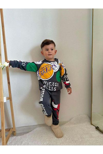 MİNİKO KİDS Boy's Cotton Tracksuit Set - Crew Neck with Back Detail