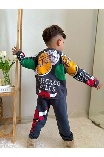 MİNİKO KİDS Boy's Cotton Tracksuit Set - Crew Neck with Back Detail