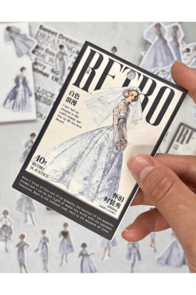 Kağıt Gemi Dükkan Retro Kıyafet Modası 40 Adet Gri Paket Sticker/Etiket/Çıkar...