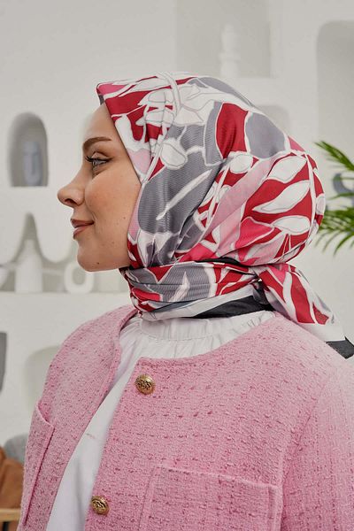 AFVENTE Leaf Pattern Burgundy Soft Cotton Scarf