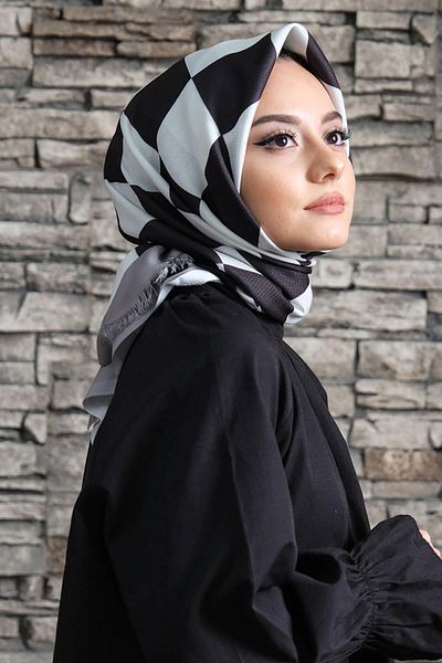 AFVENTE Checkered Pattern Black - White Cotton Scarf