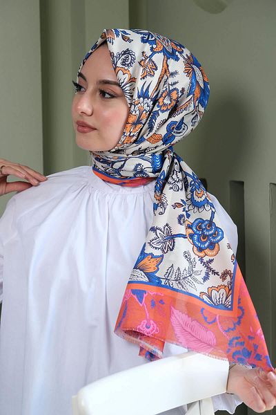 AFVENTE Floral Pattern Orange Cotton Shawl