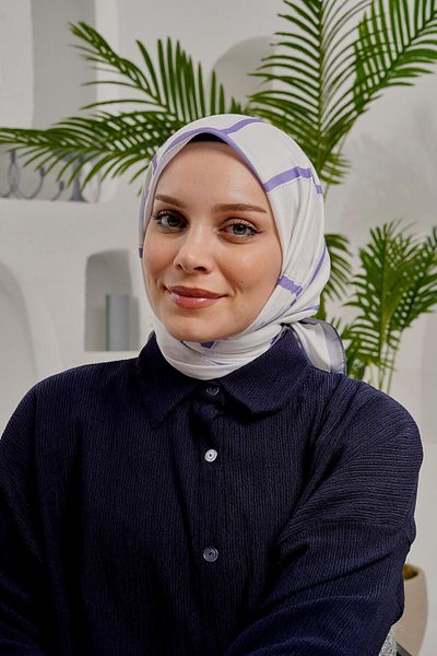 AFVENTE Eșarfă albă din bumbac moale cu model geometric