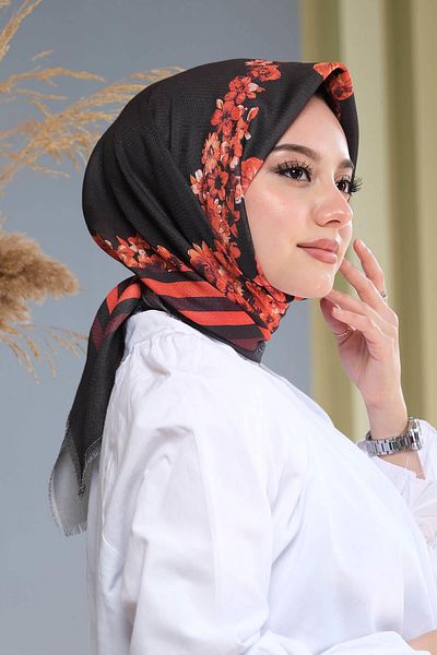 AFVENTE Flower Pattern Red Cotton Scarf