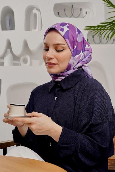 AFVENTE Purple Leaf Patterned Soft Cotton Scarf