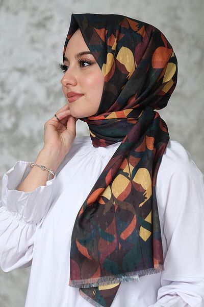 AFVENTE Dark Green Cotton Shawl - Leaf Pattern