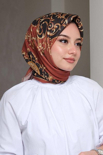 AFVENTE Ethnic Pattern Brown Cotton Scarf