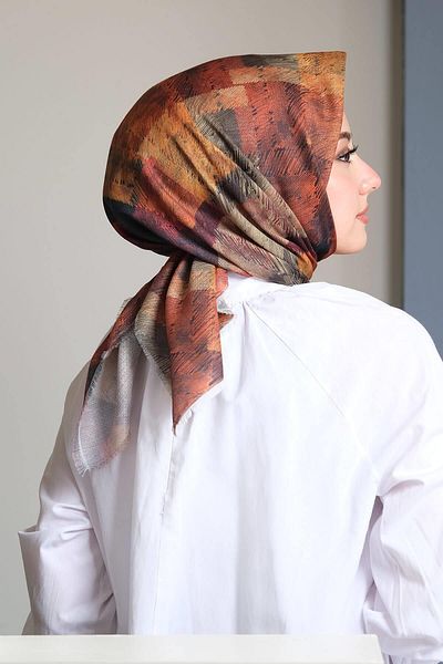 AFVENTE Zebra Pattern Brown Cotton Scarf