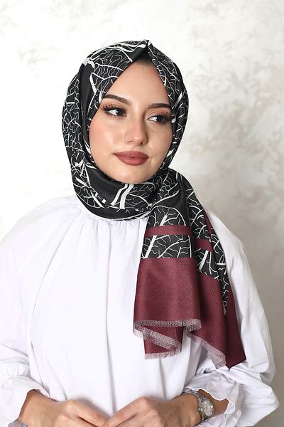 AFVENTE Burgundy Cotton Shawl - Marble Patterned