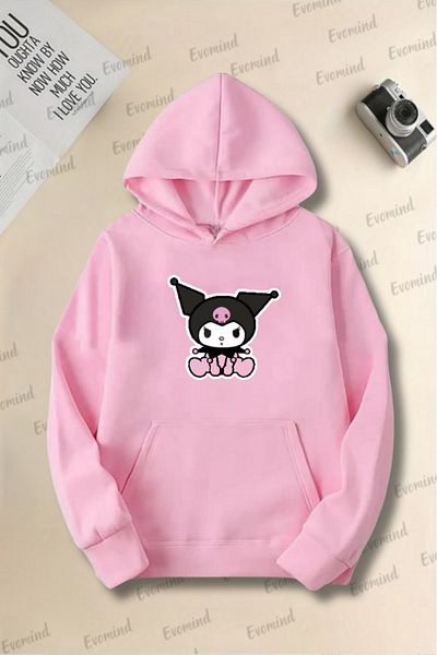 Evomind Φούτερ με κουκούλα Unisex Kuromi με στάμπα για ενήλικες και παιδιά