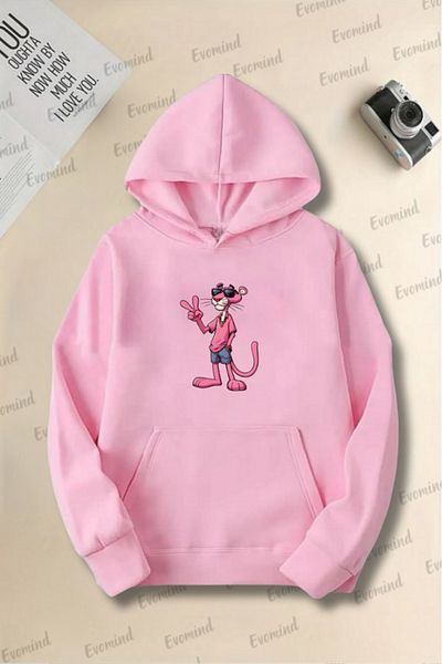 Evomind Pink Panther Printed Unisex Oversize Hooded Sweatshirt