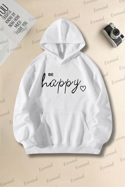 artı4 Φούτερ με κουκούλα Unisex Be Happy με στάμπα για ενήλικες και παιδιά