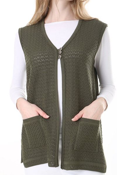 Lamierra Mercerized Woven - Mother Classic Vest with Three Buttons on the Front and Double Pockets