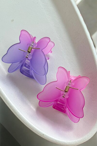 MUTENA Pink Butterfly Patterned Clamp Peg Buckle - 2 Pieces Girl Women's Butt...