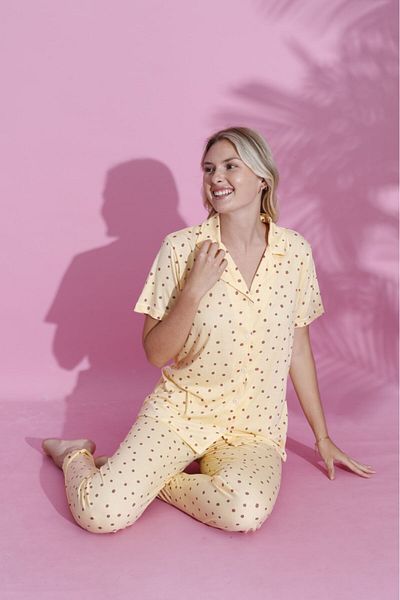 PİJAMOOD Women's Short Sleeve Cotton Front Buttoned Pajamas Set