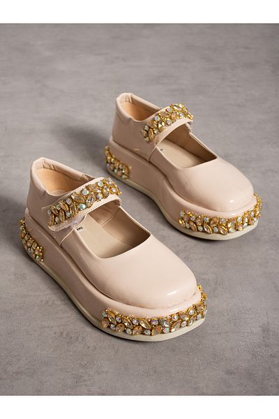 Alemdar Shoes Дамски мокасини VORD Cream - лачена кожа с камъни