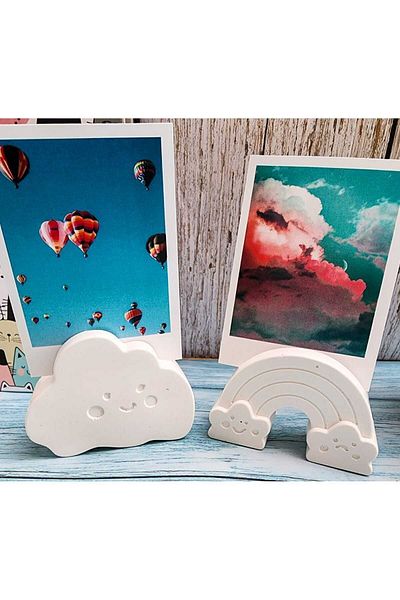 Rota Hediyelik 2 Pack White Cloud and Rainbow Note and Photo Holder, Business Card
