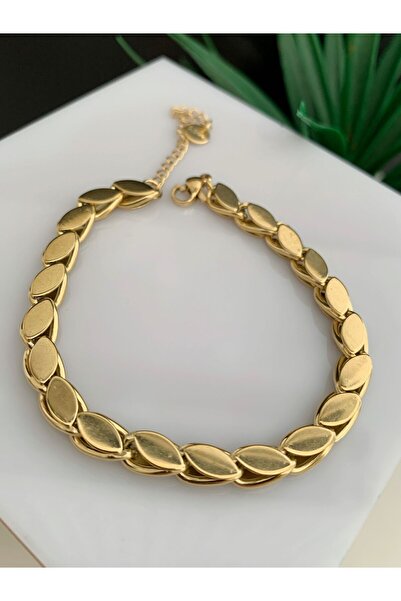 Parla Çelik mat gold arpa zincir 47 cm kolye ve bileklik seti