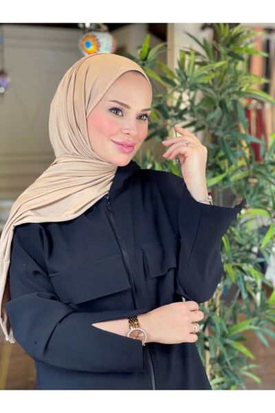 Organic Μπεζ Hijab Χτενισμένο Βαμβακερό Σάλι Hijap Μοντέλο