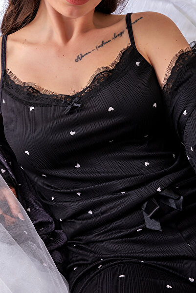 nisaNCa Plus Size Lace Detailed Pegasus Women's Pajamas and Dressing Gown Set