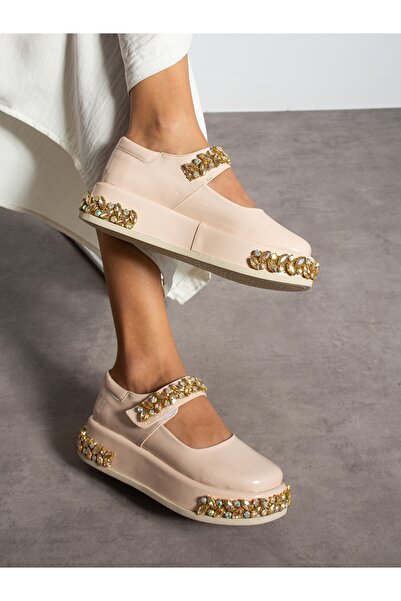 Alemdar Shoes Дамски мокасини VORD Cream - лачена кожа с камъни