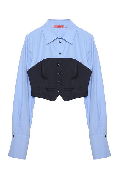 Quzu Μπλε Crop πουκάμισο - Garni Buttoned