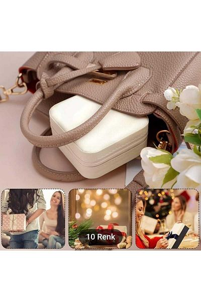 Elif Butik Portable White Jewelry Storage Box - Zipper Detailed, Multi-Purpose