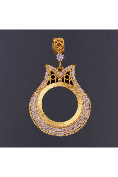 Genel Markalar Zirkon Taşlı Çeyrek Altınlık Lale Desenli Bijuteri Kolye Ucu 2...