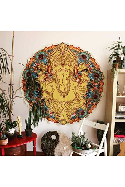 WANDER TAPESTRY Yellow Ganesha Yuvarlak Duvar Örtüsü Tapestry 75x75 Cm