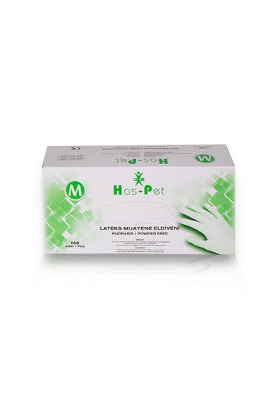 Has-Pet Haspet Lateks Muayene Eldiveni Pudrasız Beyaz M Beden 100 Adet