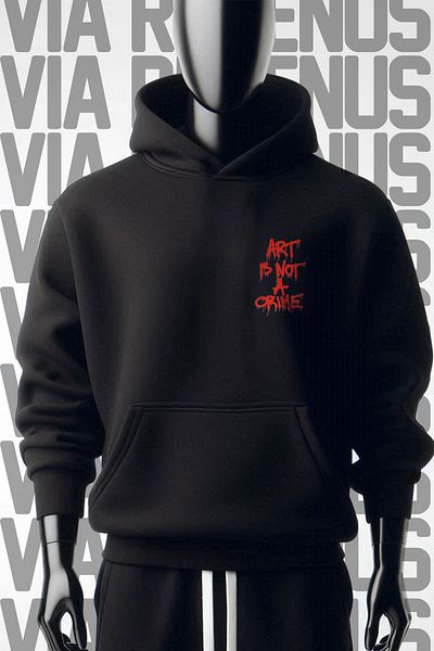 Vordevia Το Art Is Not A Crime 3 Thread Wide Fit - Μπλούζα με μαύρη κουκούλα με στάμπα μπροστά και πίσω