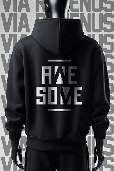 Vordevia 3 Thread Wide Mold - Hanorac negru cu glugă imprimat față și spate