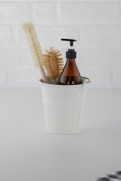 ANJEAHOME Lowell Galvanized White and Tumbled Gold Handle Cutlery Bucket Vase 15x15 cm