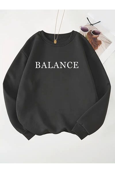 PALPİTO Hanorac de damă cu imprimeu Black Balance - Gât crew
