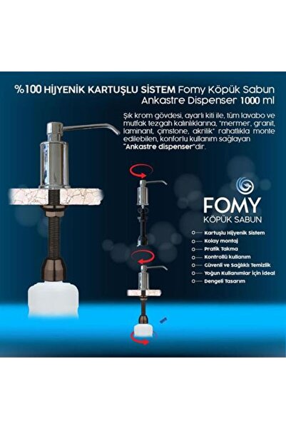 Fomy Köpük Sabun Ankastre Siyah Dispenser 1000 ml