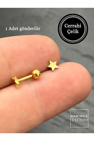 Karınca Piercing 6mm Star Piercing - Star, Conch, Tragus, Flat Helix Cartilage Earlobe Surgical Steel Earrings Accessory