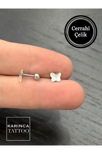 Karınca Piercing Stoned Butterfly Motif Cartilage Ear - Flat Helix Conch Piercing