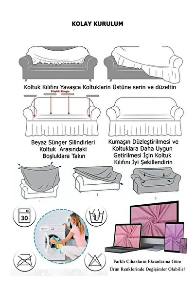 kanway Bürümcük 3 2 1 1 Koltuk Takımı Örtüsü. Lastikli, Esnek, Yıkanabilir Çekyat, Kanepe Kılıfı