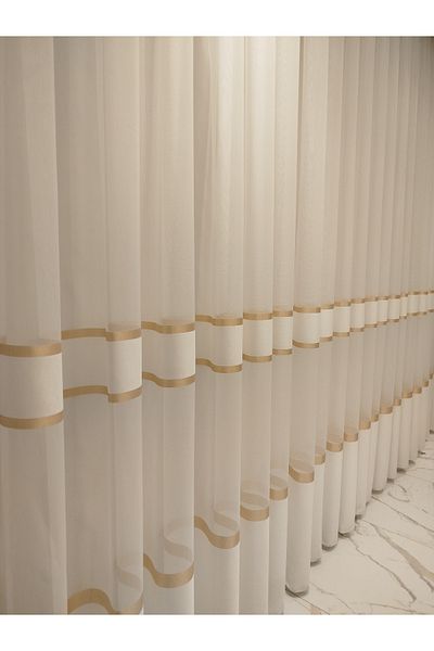 BNR HOME STORE Non-Wrinkle Tulle 1/2,50 Pleat - Gold Yellow Transition and Stripe Slub