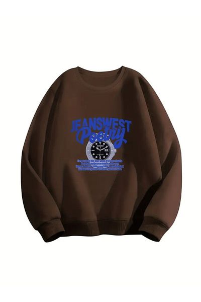 PALPİTO Дамски суитшърт с кафяв принт Jeanswest - с кръгло деколте