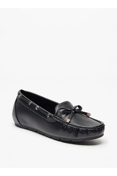 Le Confort Textured Slip-On Loafers with Bow Accent