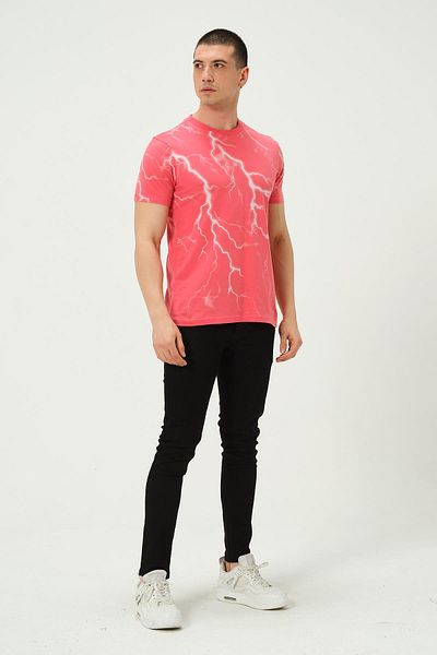 QUHOX Men's Rose Red Lightning Printed Regular Fit T-Shirt