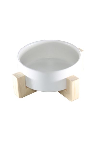 Yılmazel Cat Food Bowl Nordic Environmentally Friendly Ceramic And Natural Wood