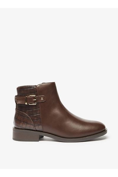 Celeste Women's Solid Ankle Boots with Buckle and Zip Closure